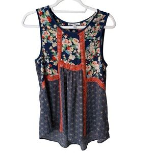 DR2 Floral Tank Top - Navy and Red Size S Flowy Lightweight Boho Casual Chic